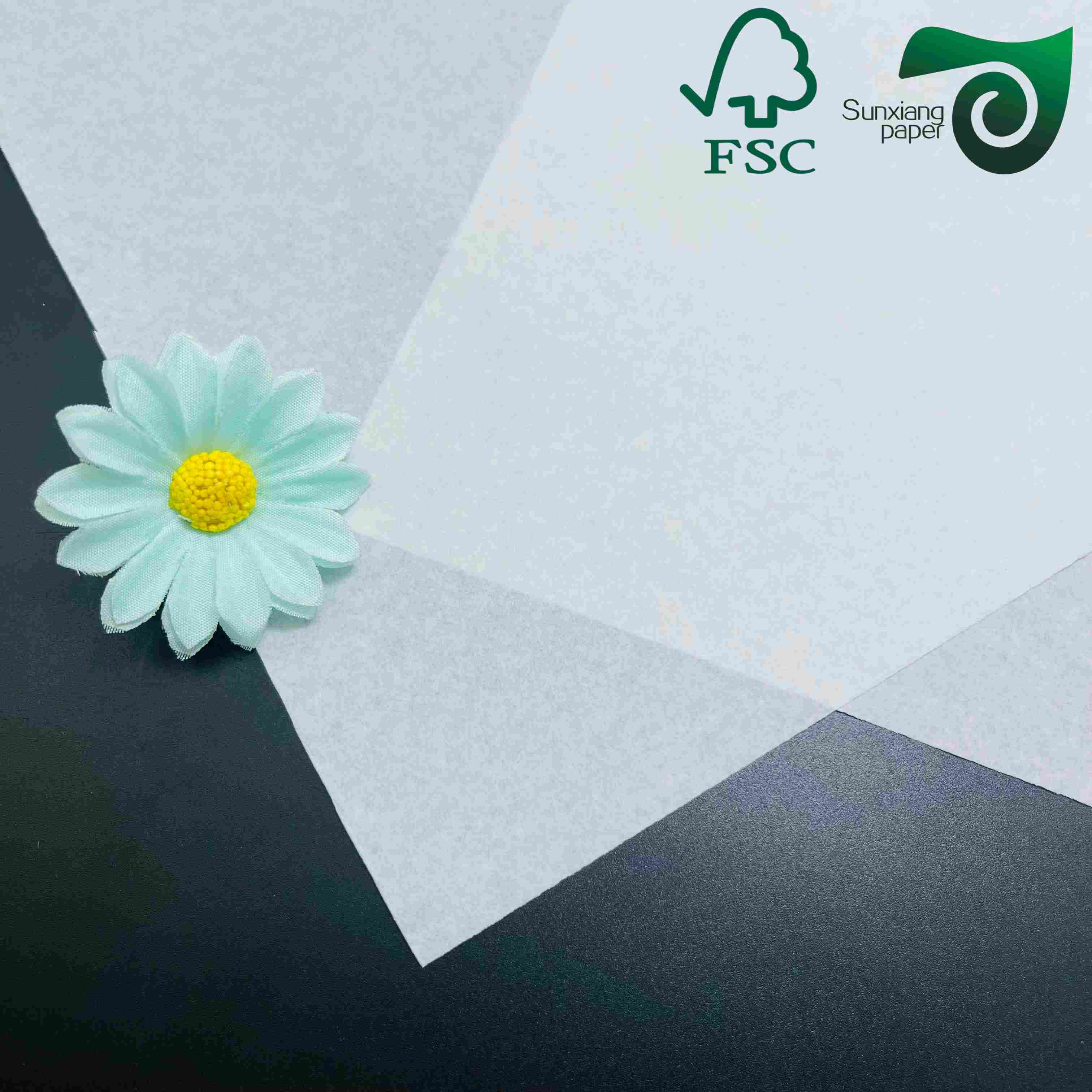 50gsm FSC certified food safe white kraft paper with 10g PE coating, ideal for premium food packaging
