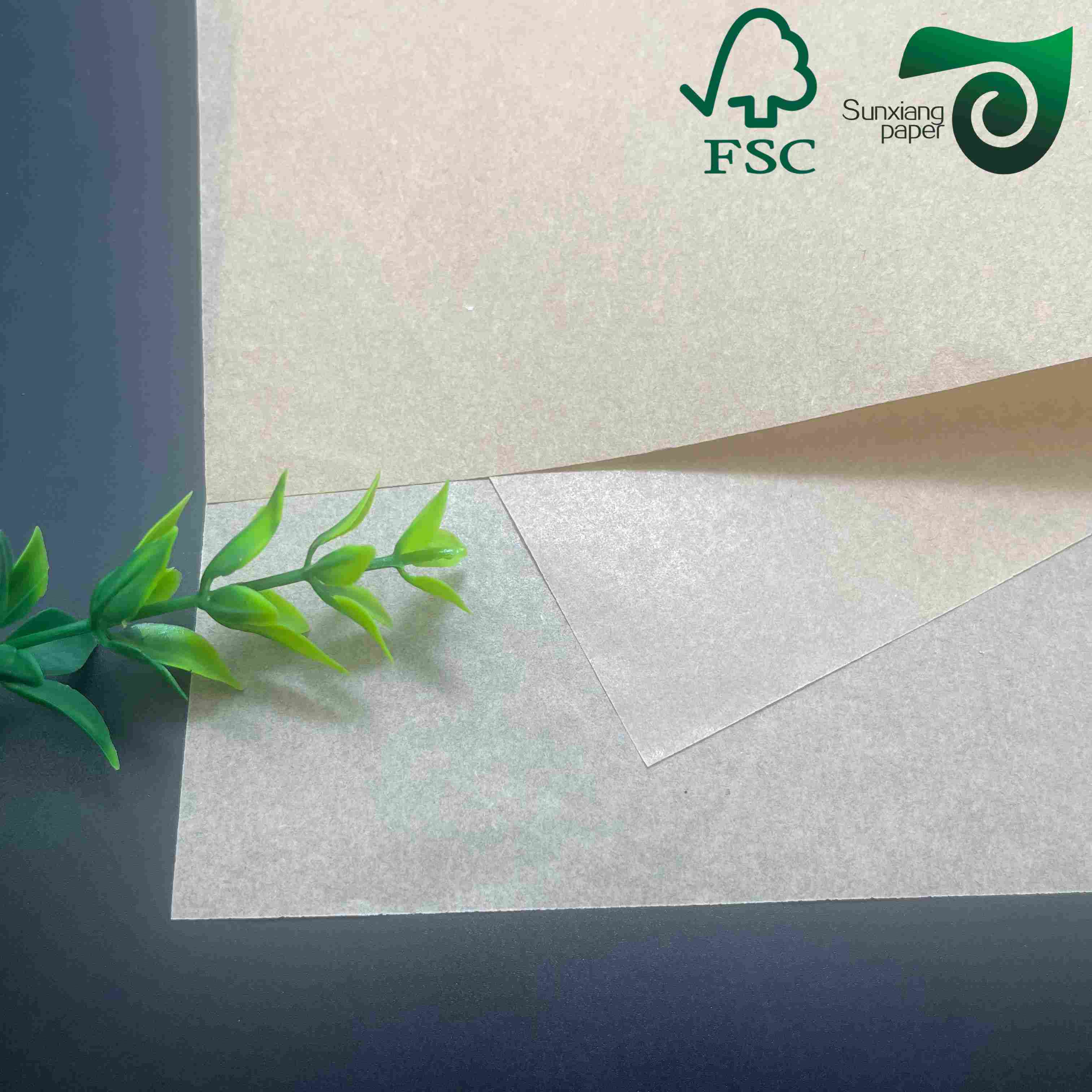 FSC 50gsm MG brown kraft paper food grade ideal for food wrapping and packaging eco friendly and suitable for food contact applications.
