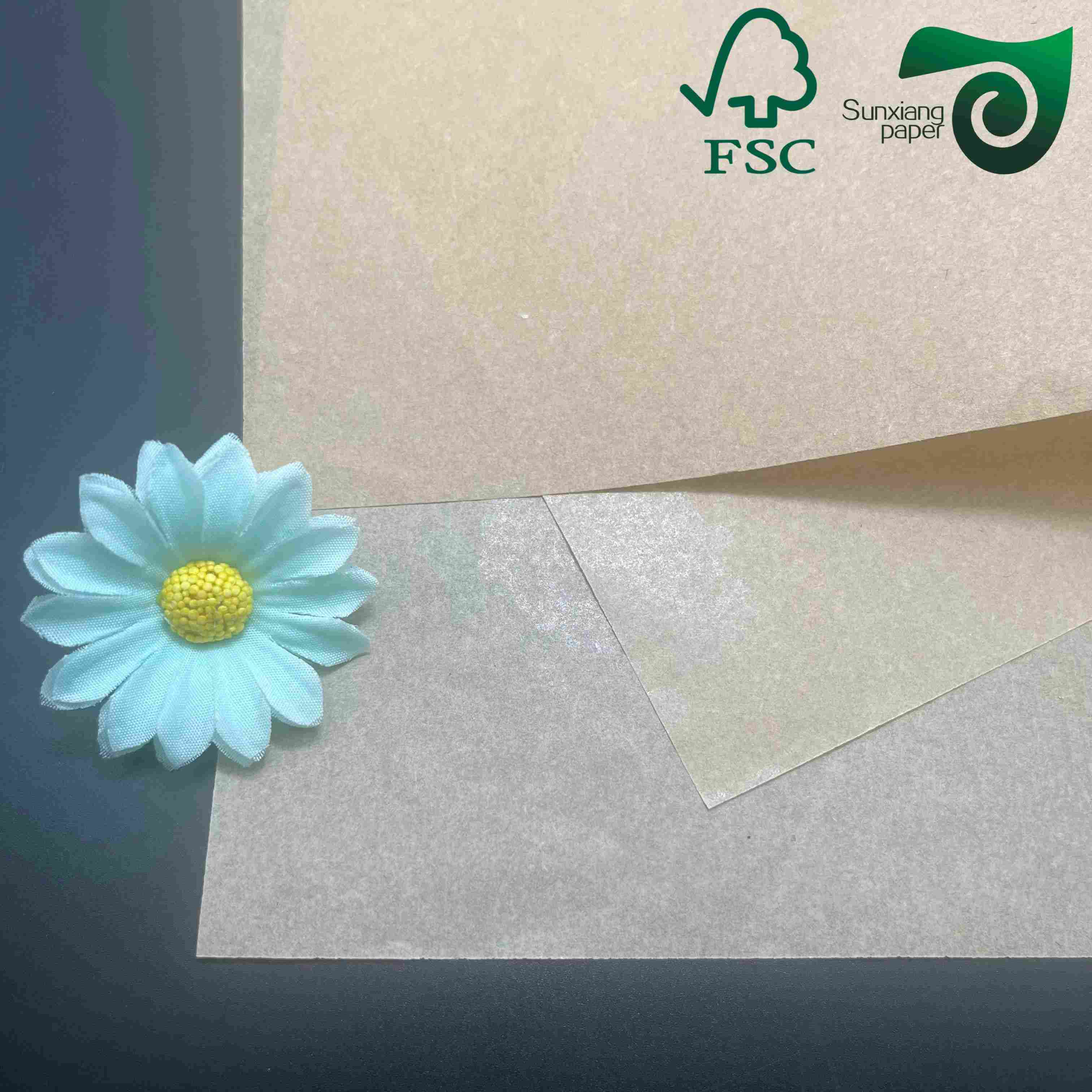 FSC 50gsm MG brown kraft paper food grade ideal for food wrapping and packaging eco friendly and suitable for food contact applications.
