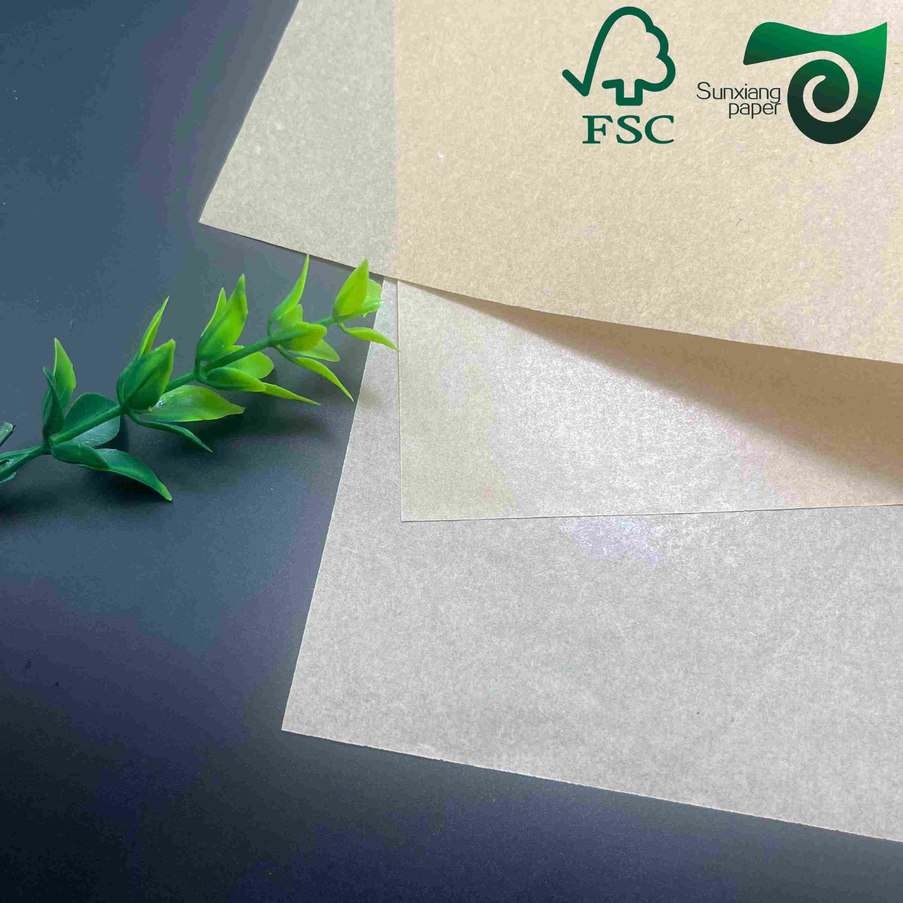 FSC 50gsm MG brown kraft paper food grade ideal for food wrapping and packaging eco friendly and suitable for food contact applications.