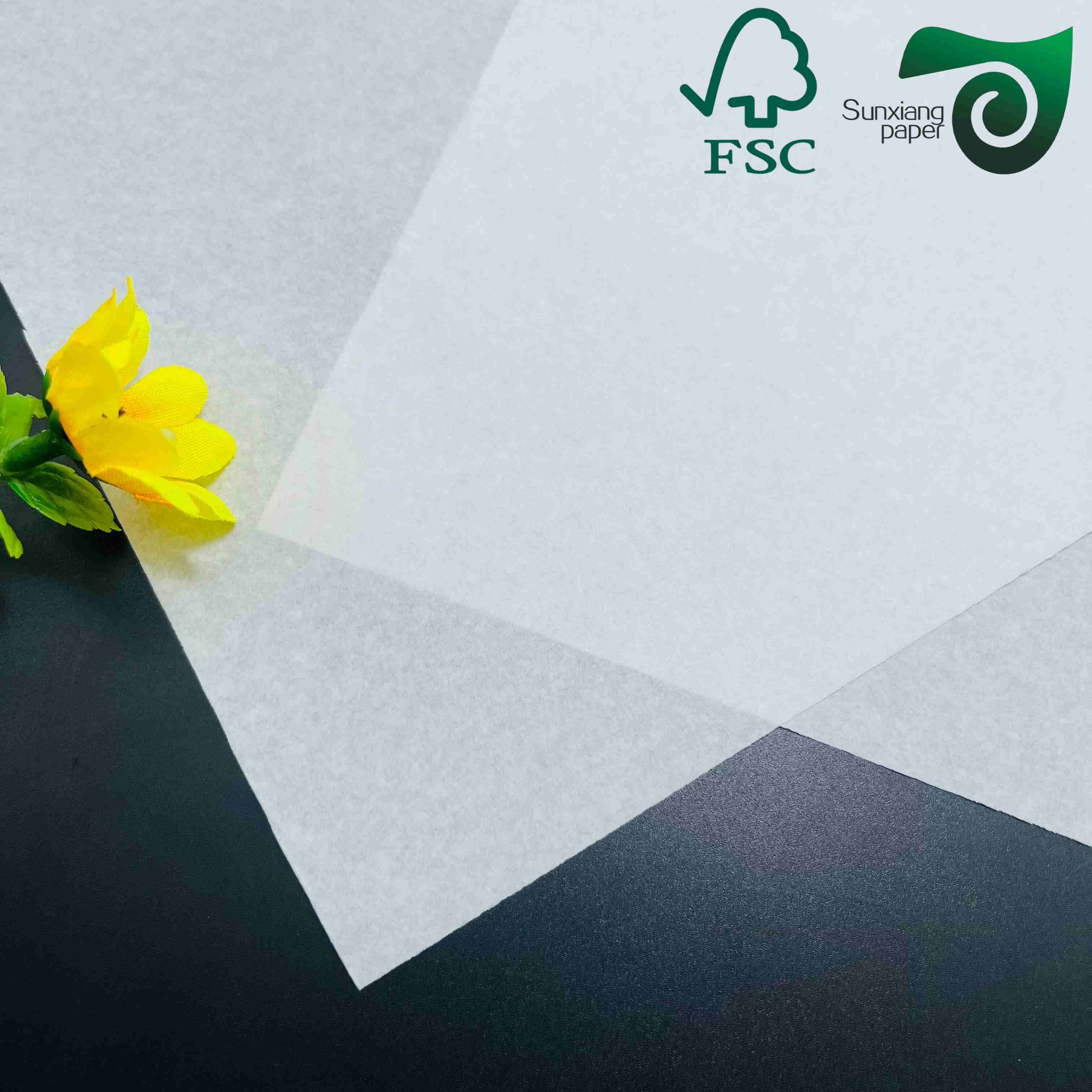 50gsm FSC certified food safe white kraft paper with 10g PE coating, ideal for premium food packaging